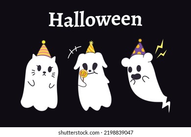 Set of animal ghost. Character design. Party halloween. 
