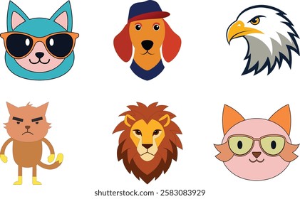 set of animal head on white background