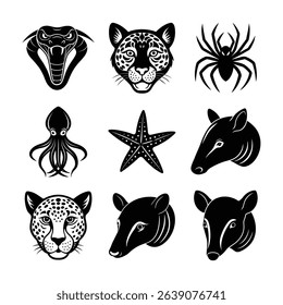 Set of animal Head vector Silhouette illustration