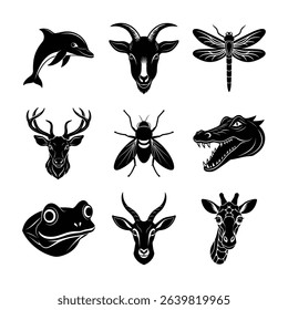 Set of animal Head vector Silhouette illustration