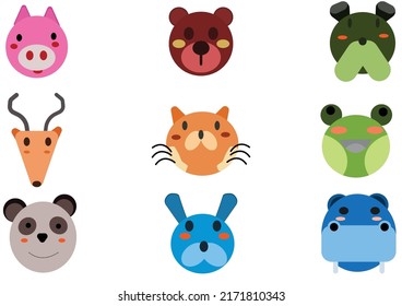 Set of animal heads collection.Characters portrait cute animal faces on white background.portraits,
Emoji funny animal, Logo, sticker,Kawaii,Vector Funny cartoon and animal heads concept.