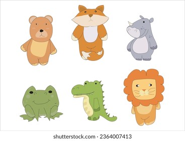 Set of animal heads collection.Characters portrait cute animal faces on white background.portraits,
Emoji funny animal, Logo, sticker,Kawaii,Vector Funny cartoon and animal heads concept.