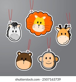 Set of animal heads containing lion, giraffe, zebra, bear, monkey