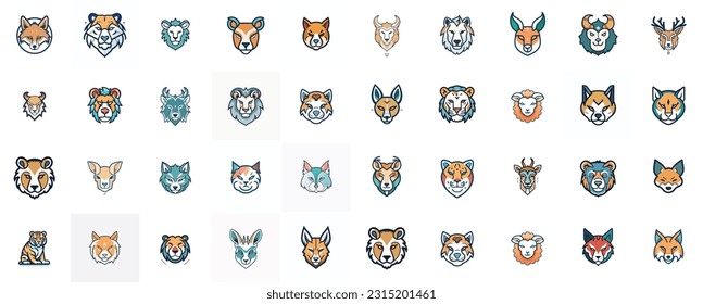 set of animal icon collection for logos or for designs. simple and minimal animal sign or symbol designs. clip art style animal logos. geometric animals. avatar design for animals. 
 