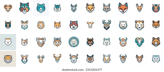 conjunto de colecciones de iconos de animales para logotipos o para diseños. diseño simple y mínimo de símbolos o símbolos de animales. logotipos de animales de estilo de arte clip. animales geométricos. diseño avatar para animales. 
 