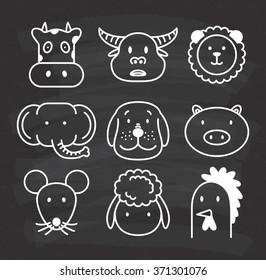set of animal icon on chalkboard background