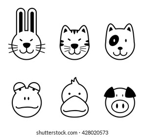 set of animal icon.rabbit,cat,dog,frog,duck,pig