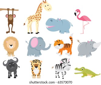 set of animal icons and cartoons of wild animals.