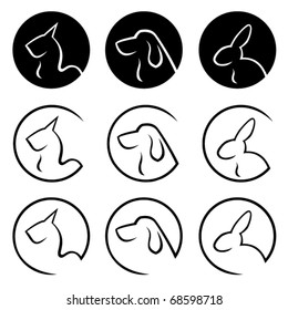 set of animal icons in the circle, cat, dog, rabbit