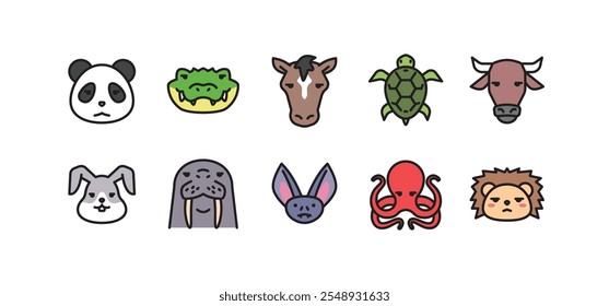 Conjunto de iconos de animales. Colorido paquete de iconos de animales contiene iconos como panda, cocodrilo, caballo, tortuga, conejo, morsa, etc.