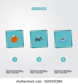 Set of animal icons flat style symbols with goose, elephant, squirrel and other icons for your web mobile app logo design.