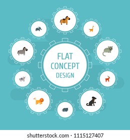 Set of animal icons flat style symbols with deer, cat, elephant and other icons for your web mobile app logo design.