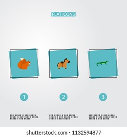 Set of animal icons flat style symbols with gecko, horse, squirrel and other icons for your web mobile app logo design.