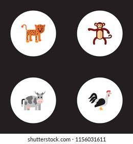Set of animal icons flat style symbols with leopard, cock, monkey and other icons for your web mobile app logo design.