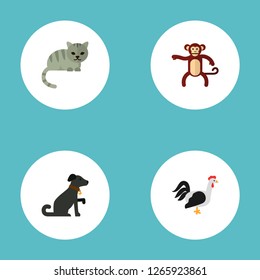 Set of animal icons flat style symbols with cat, dog, cock and other icons for your web mobile app logo design.