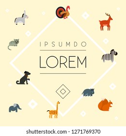 Set of animal icons flat style symbols with zebra, squirrel, deer and other icons for your web mobile app logo design.