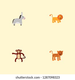 Set of animal icons flat style symbols with leopard, monkey, lion and other icons for your web mobile app logo design.
