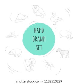 Set of animal icons line style symbols with owl, mandrill, swan icons for your web mobile app logo design.