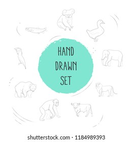 Set of animal icons line style symbols with bear, cockatoo, chimpanzee and other icons for your web mobile app logo design.