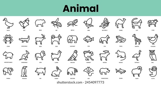 Set of animal icons. Linear style icon bundle. Vector Illustration