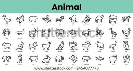 Set of animal icons. Linear style icon bundle. Vector Illustration