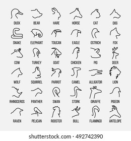 Set of animal icons in modern thin line style. High quality black outline pet and farm animal symbols for web site design and mobile apps. Simple linear wild animal pictograms on a white background.