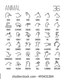 Set of animal icons in modern thin line style. High quality black outline pet and farm animal symbols for web site design and mobile apps. Simple linear wild animal pictograms on a white background.