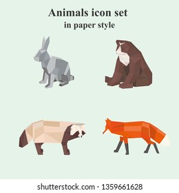 Set of animal icons in paper style which can be used as logo, web design