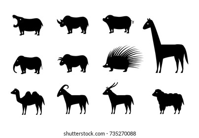 Set of animal icons in silhouette style, vector design
