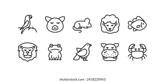 Set of animal icons. Simple outline animal icons pack