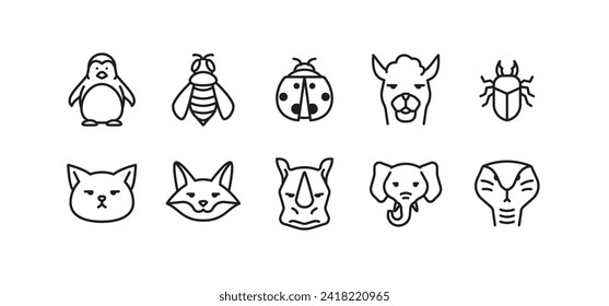 Set of animal icons. Simple outline animal icons pack