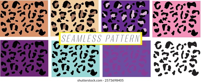 set of animal leopard print seamless pattern design background