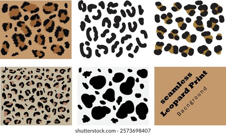 set of animal leopard print seamless pattern design background