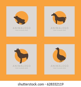 SET OF ANIMAL LOGO. Frog, Horse, Wolf and Duck