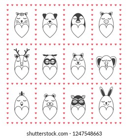 Set of animal logo. Love animal concept. Veterinary clinic, pet shop design elements. Isolated on white. Vector.