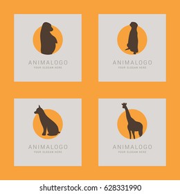 SET OF ANIMAL LOGO. Orangutan, Gopher, Cat, Giraffe