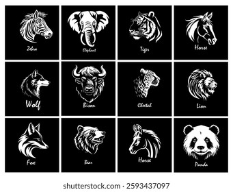 Set of animal logos. hand drawing. Not AI, Vector illustration.