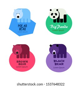 Set of animal logos - polar bear, big panda, brown european bear and black american bear. Editable logo template - icon and text, isolated, white background. Vector illustration