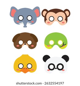 Set Animal Mask Flat Design Cartoon Icon Illustration