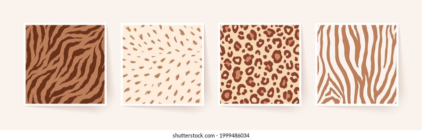Set of animal monochrome seamless patterns. Vector animal skin prints. Fashion stylish organic textures.