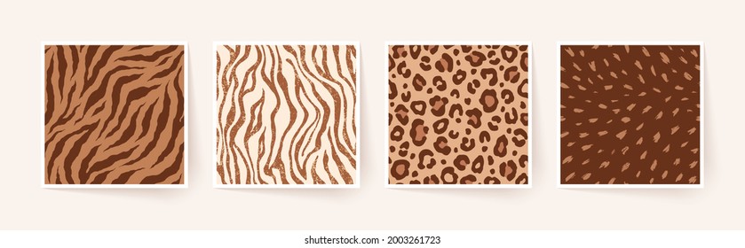 Conjunto de patrones sin soldadura monocromos animales. Impresiones de la piel de los animales vectores. Texturas orgánicas de moda.