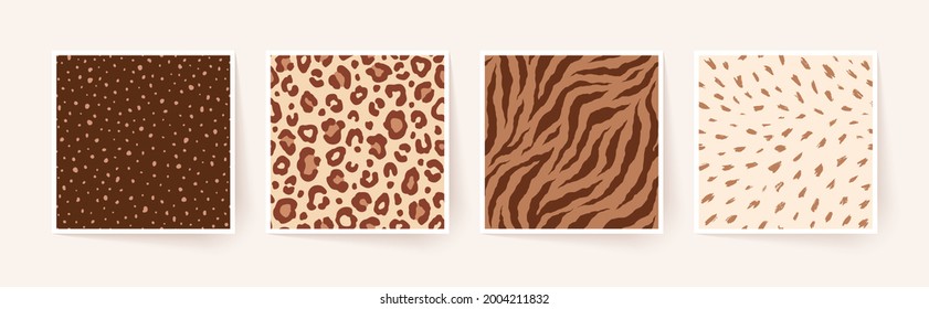 Set of animal monochrome seamless patterns. Vector animal skin prints. Fashion stylish organic textures.