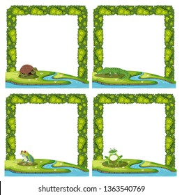 Set of animal in nature border illustration