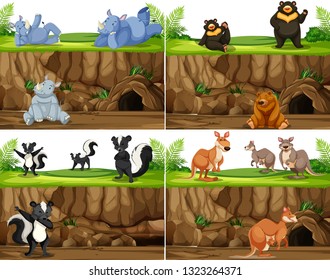 Set of animal in nature illustration