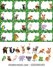Set of animal on nature frame illustration