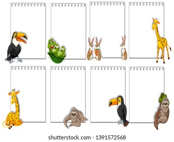 Set of animal on note template illustration