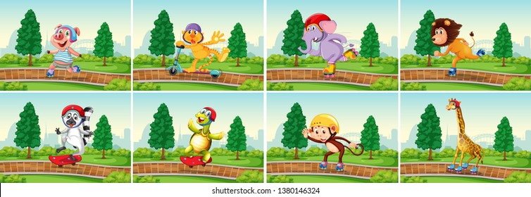 Set of animal in the park illustration