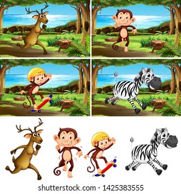 Set of animal at the park illustration
