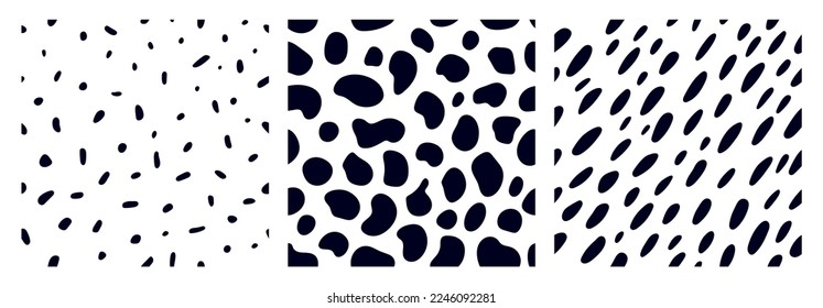 Set of animal pattern for textile design. Seamless pattern of dalmatian or cow spots. Natural textures. svg