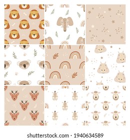 Set of animal patterns in boho style. Vector illustration.